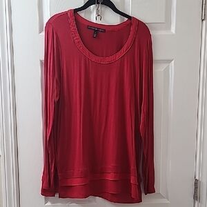 White House Black Market Red Long Sleeve Blouse With Sheer Hem Detail